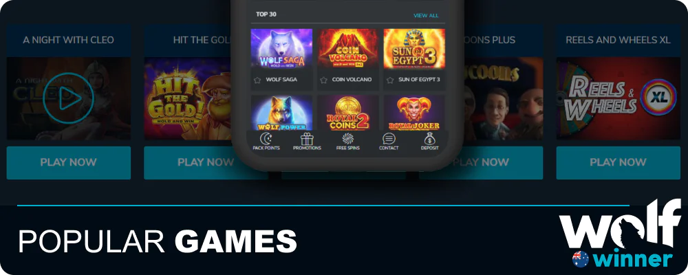 Popular games in the Wolf Winner app