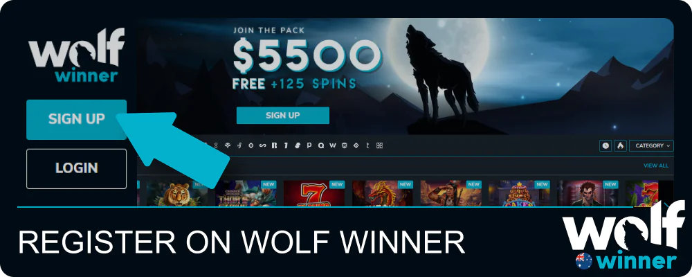Go to the Wolf Winner website and click the register button