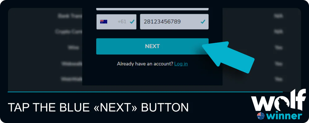 Tap the blue «Next» button to continue registration